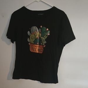 SHEIN Black Graphic Scoop Neck Fitted T-Shirt